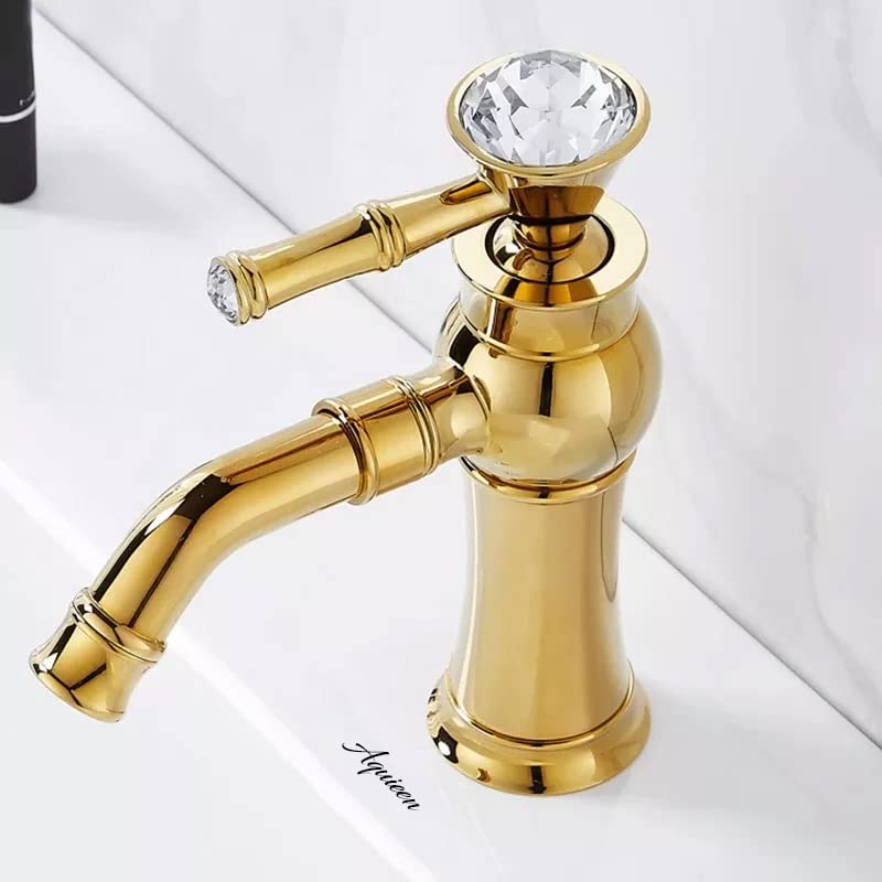 Aquieen Luxury Series Hot & Cold Basin Mixer Basin Tap (Amaze- Short) (Gold)