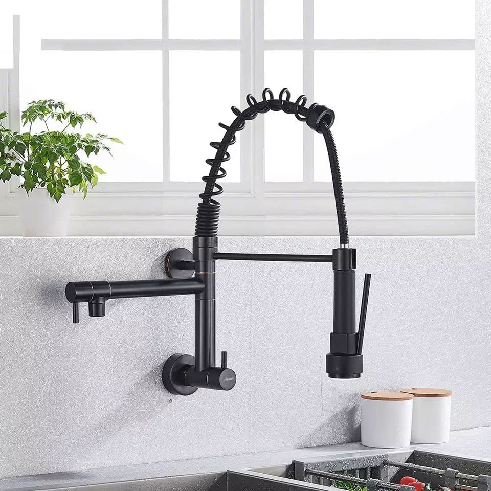 Aquieen Spring Style Wall Mounted Kitchen Sink Cock - Black