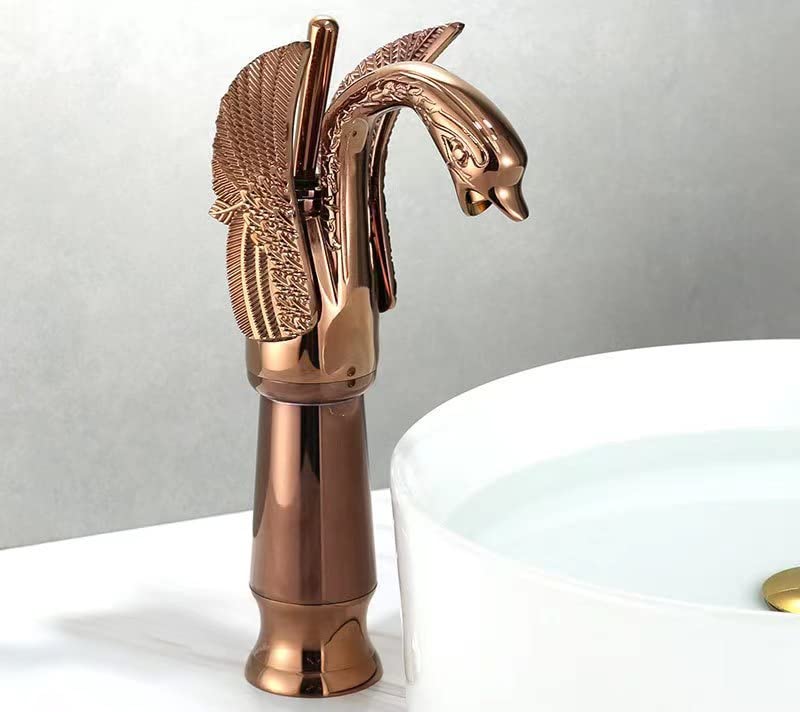 Aquieen Luxury Series Extended Body Hot & Cold Basin Mixer Basin Tap Bird (Rose Gold)