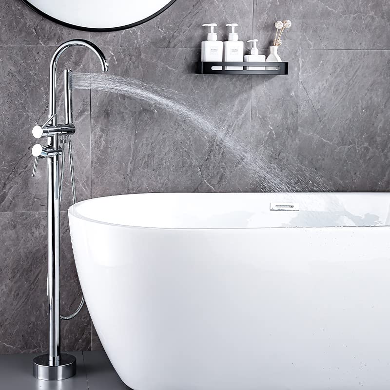 Aquieen Free Standing Floor Mounted Bath Tub Filler with Provision for Hot & Cold Water (Chrome)