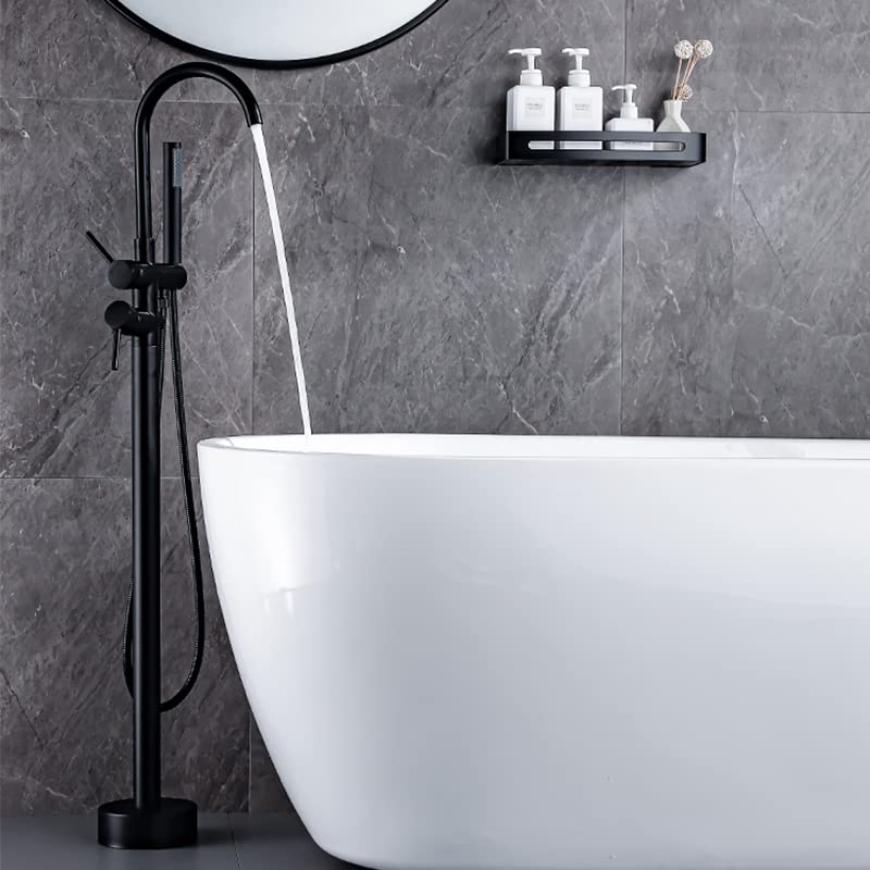 Aquieen Free Standing Floor Mounted Bath Tub Filler with Provision for Hot & Cold Water (Matte Black)