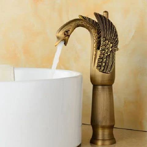 Aquieen Luxury Series Extended Body Hot & Cold Basin Mixer Basin Tap Bird (Antique Brass)