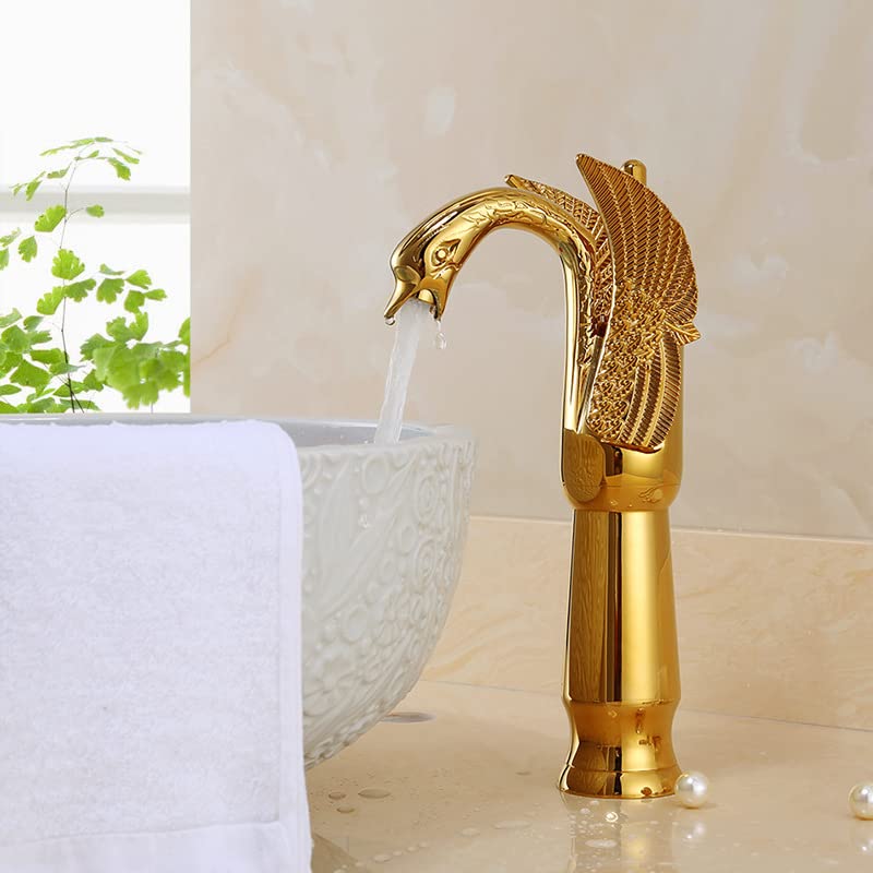 Aquieen Luxury Series Extended Body Hot & Cold Basin Mixer Basin Tap Bird (Gold)