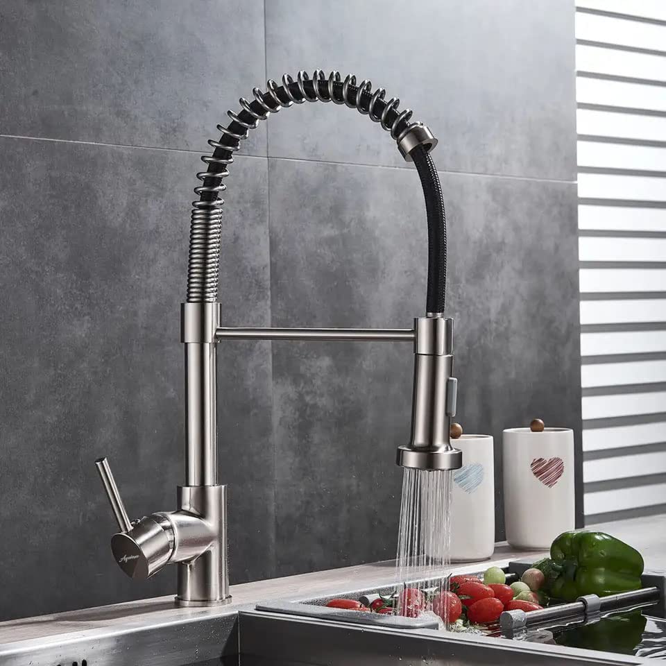 Aquieen Pull Out Kitchen Spring Sink Mixer with Connecting Hoses (Chrome)