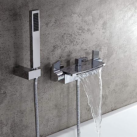 Aquieen Wall Mounted Bath Tub Filler with provision for Hot & Cold Water (Chrome)