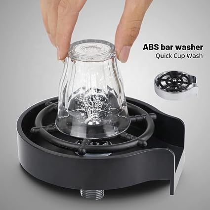 Aquieen Sink Mounting Automatic Glass Rinser (Black) with Connecting Hose