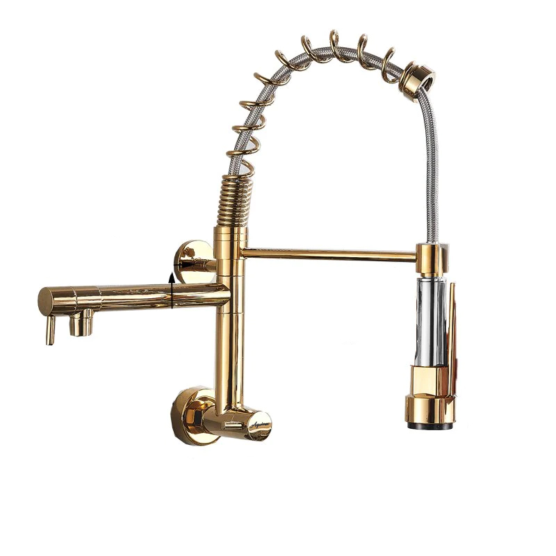 Aquieen Spring Style Wall Mounted Kitchen Sink Cock with Connecting Hoses (Chrome)