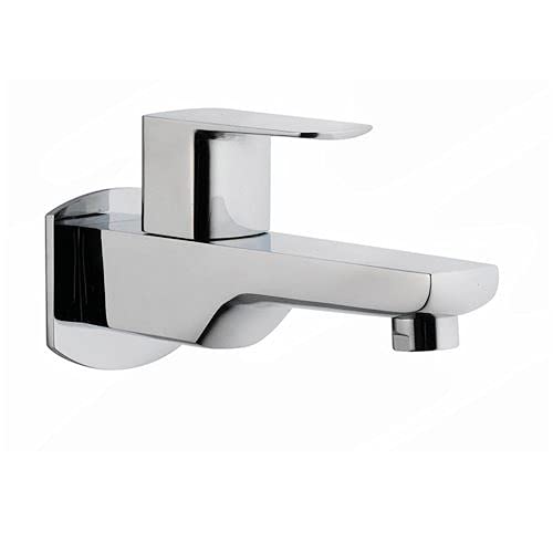 Aquieen Bathroom Wall Mounted Zura Long Body Bib Cock with wall Flange ( Chrome)