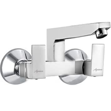 Aquieen Kubix Wall Mounted Kitchen Sink Mixer With Connecting Legs & Wall Flange - Kubix Sink Mixer Chrome