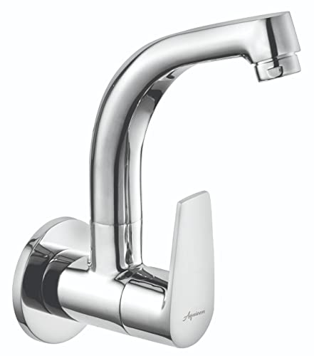Aquieen Wall Mounted Sink Cock Entice with 360 Degree Rotating Casted Brass Spout Finish (Chrome)