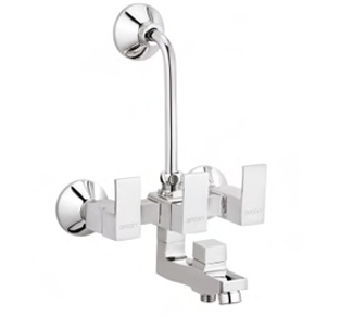 Aquieen Kubix 3 in 1 Telephonic Wall Mixer with Provision for Overhead Shower with L-bend & Connecting Legs ( Kubix Wall Mixer - Chrome)