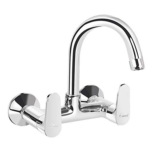 Aquieen Wall Mounted Sink Mixer with provision for hot & cold water with 360 degree spout, connecting legs & wall flanges (Cuff - Chrome)…