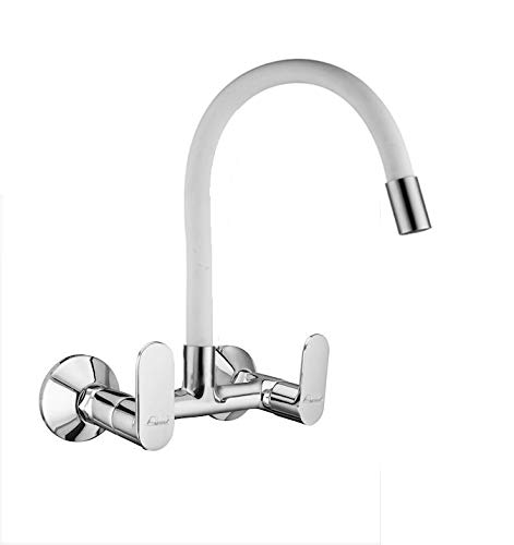 Aquieen Wall Mounted Sink Mixer with provision for hot & cold water with 360 degree spout, connecting legs & wall flanges (Cuff) (Cuff - White)…