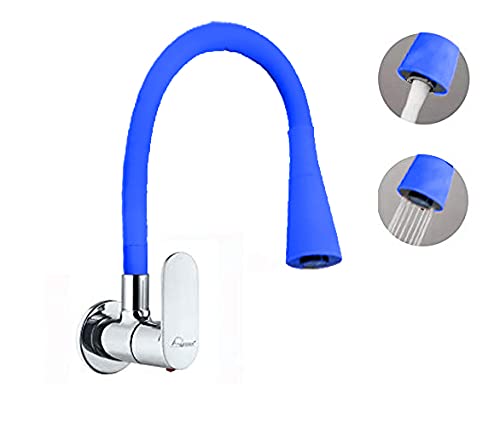 Aquieen Cuff Wall Mounted Sink Cock with Wall Flange & Flexible Spout (Blue Shower) (Double Flow)