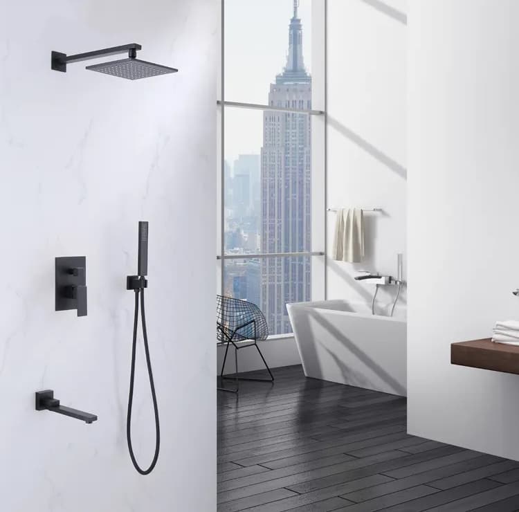 Aquieen Wall Mounted Matte Black Shower System High Pressure Rainfall Shower Head